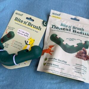 Bundle woof Bite n' Brush Dog Toothbrush Toy - with refill
